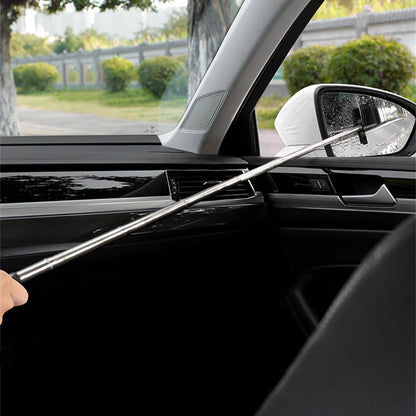 Stainless Steel Telescopic Car Rearview Mirror Wiper: Retractable Layered Brush Head Window Wash Cleaning Brush - Handheld Wiper