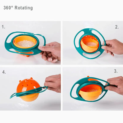 Universal Gyro Bowl: 360 Rotate Spill-Proof Feeding Dishes for Baby Training - Novelty Rotary Balance Toy