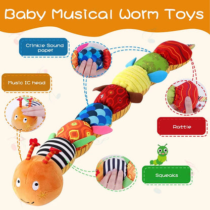 Musical Caterpillar Worm Baby Rattle – Soft Plush Educational Interactive Sensory Toy for Newborns and Toddlers | Perfect Infant Gift