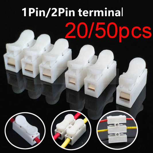 20/50Pcs No Soldering Quick Cable Wire Connector - Screwless Terminal Block Spring Clamp, 1P 2P Options