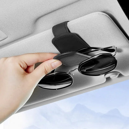 Black PU Leather Car Sunglasses Clip | Sun Visor Card Holder | Multifunctional Magnetic Suction Storage