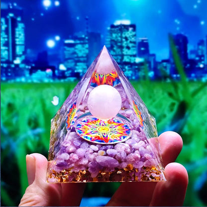 Orgonite Pyramid Healing Crystals Energy Generator with Amethyst Pendulum - Reiki Chakra Meditation Tool and Room Decorations