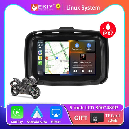 EKIY IPX7 Waterproof Motorcycle GPS Navigation - Portable Display Screen with Apple CarPlay and Android Auto Wireless Connectivity