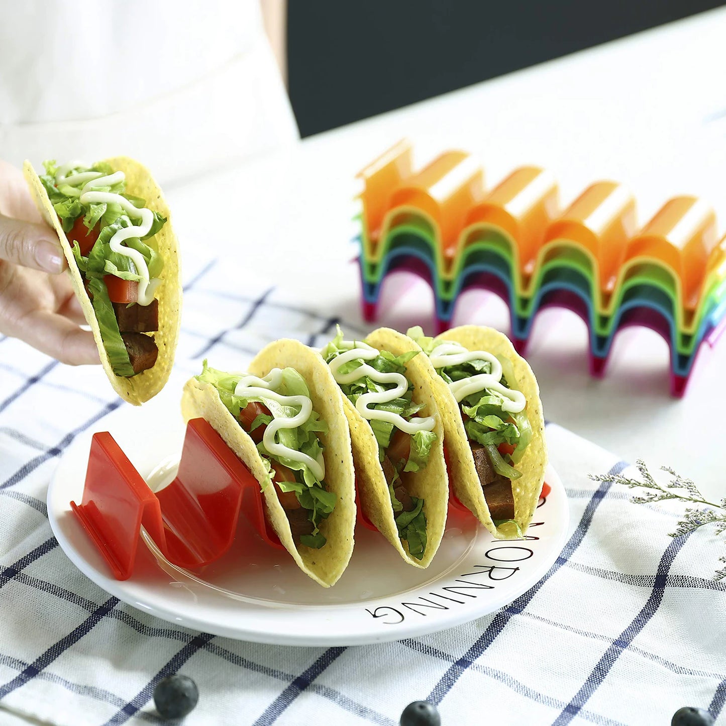 Mexican Roll Rack Taco Holder - Creative Wave-Shaped Tortilla Pancake Stand, Kitchen Gadget Tray for Tacos and Cakes