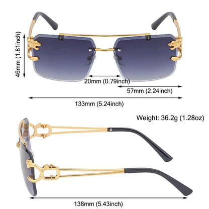 Fashion Metal Leopard Rimless Sunglasses - Double Bridge Gradient Shades with UV400 Protection, Punk Style