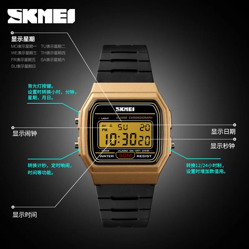 SKMEI 1412 Waterproof Digital Watch - Date & Week Display, Sports Couple Wristwatch, Fashionable Relogio Feminino for Women