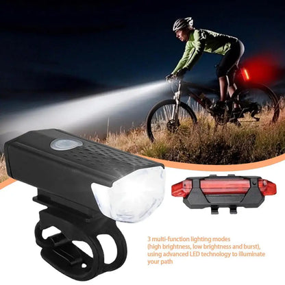 USB Rechargeable Bike Light Set | Front Light with Taillight, Easy Installation, 3 Modes Bicycle Accessories