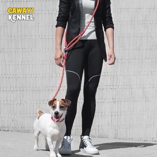 CWAYI KENNEL Reflective Nylon Dog Leashes: Hands-Free Running Traction Rope for Small to Large Dogs - Pet Chain Leads