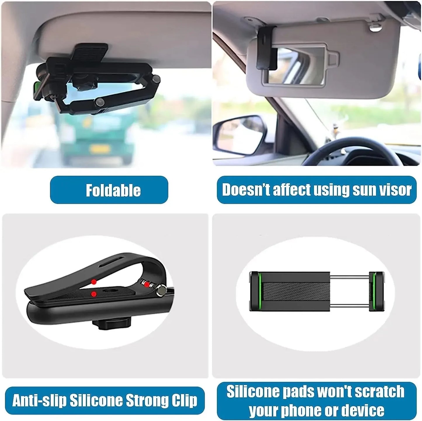 Sun Visor Phone Holder for Car - Multifunctional 360° Rotating Cell Phone Holder, Compatible with iPhone/Samsung/Android