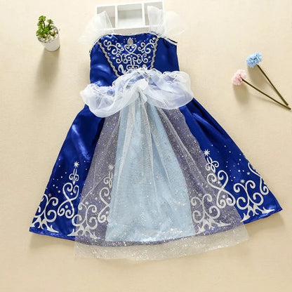 Girls Princess Dress - Cinderella Snow White Aurora Sofia Rapunzel Halloween Costume for Kids, Children Birthday Party Dress