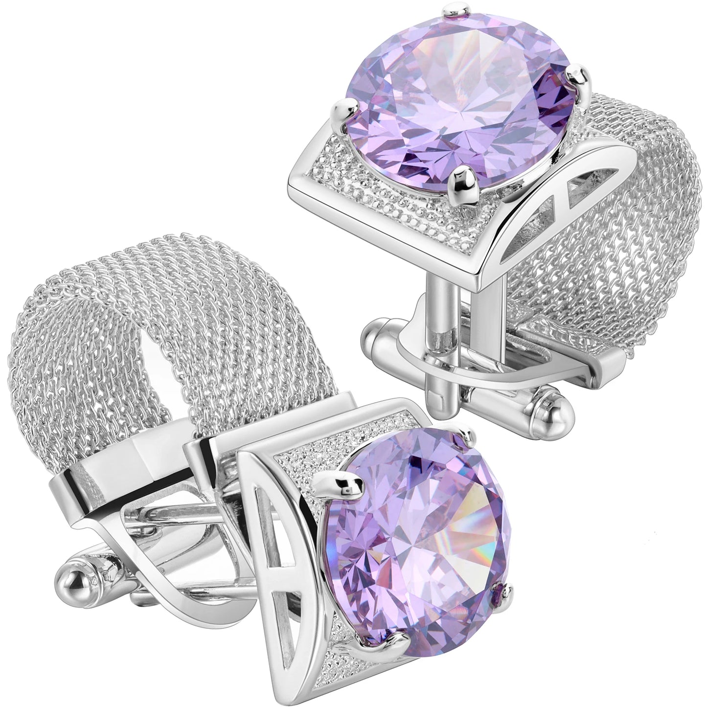 HAWSON Luxury Silver Crystal Cufflinks for Men - Elegant French Shirt Accessories for Wedding and Business