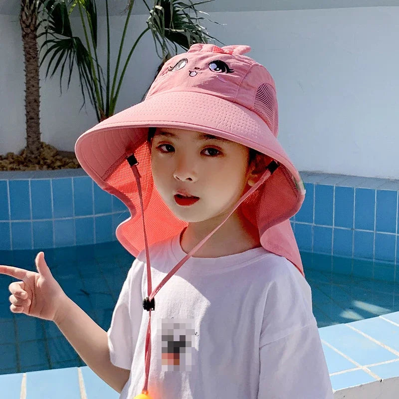 Protect Your Little Explorer: Children's Summer Sun Hat - Outdoor Neck and Ear Cover, Anti-UV Protection Beach Cap for Boys and Girls, Ideal Travel Flap Cap