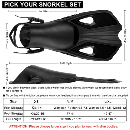 Adjustable Silicone Snorkel Fins - Short Swim Flippers for Diving, Travel Size, Open Heel for Adults & Kids