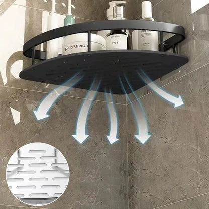 Wall-Mounted Bathroom Storage Rack: No Drill Corner Shelf Shower Holder - WC Shampoo Organizer, Bathroom Accessories Shelves