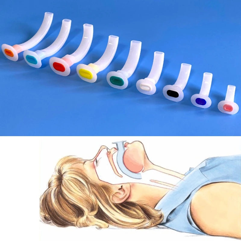 9-Piece Disposable Oral Airway Gas Tubes - First Aid Guide for Patient Airway Management with Color-Coded Guedel Tubes