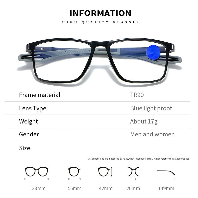 Ultralight TR90 Anti-Blue Light Reading Glasses - Sport Presbyopia Eyeglasses for Women & Men, Far Sight Optical Eyewear up to +4.0 Diopters