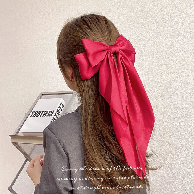 11 Solid Color Satin Ribbon Big Bow Hairpin Spring Clips: Trendy Hair Accessories for Women & Girls - Korean Summer Headwear