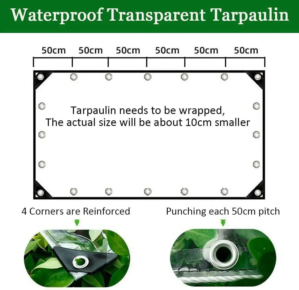 Waterproof Transparent PVC Tarpaulin with Eyelets - Weatherproof Durable Canopies, Foldable 0.39mm Rain Cover for Garden Furniture