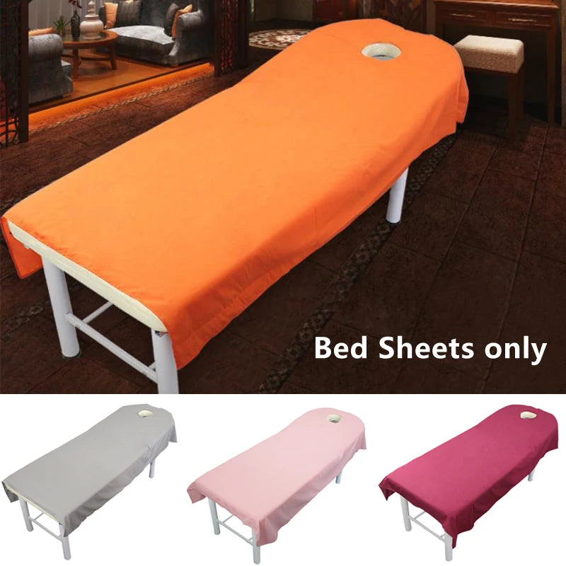 80cm x 190cm Beauty Bedsheet - Polyester Cosmetic Salon and Spa Massage Treatment Sheet with Hole, Home Textile