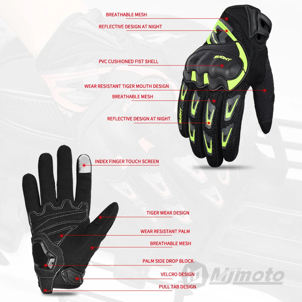 Suomy Summer Motorcycle Gloves - Breathable Mesh Moto Gloves for Men and Women, Touch Screen Compatible, Ideal for Motocross and Cycling