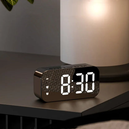 Voice Control LED Alarm Clock - Plug-In Electronic Digital Clock with Dual Alarms, Temperature Display, 12/24H Format, Brightness Adjustment