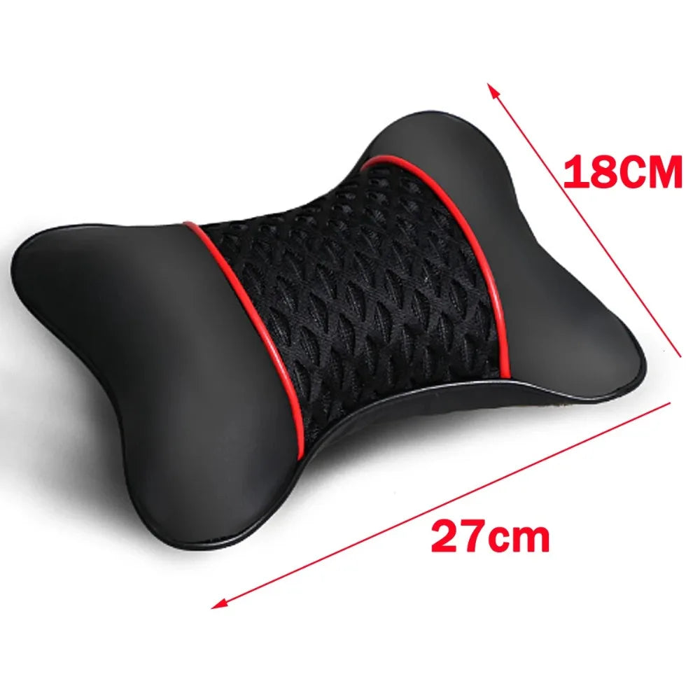 2Pcs Car Seat Neck Pillow - PU Leather Knitted Headrest Rest Cushion Support, Auto Black Safety Pillow, Car Accessories