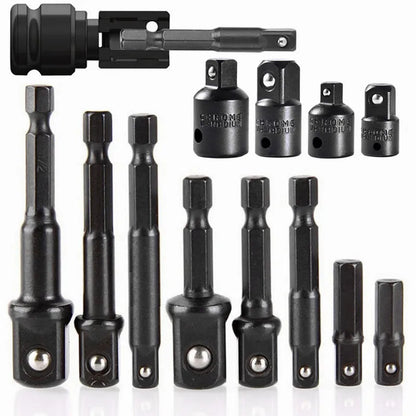 12-Piece Impact Socket Adapter & Reducer Set: Convert Power Drill to Nut Driver, 1/4" Extension Set for High-Speed Performance