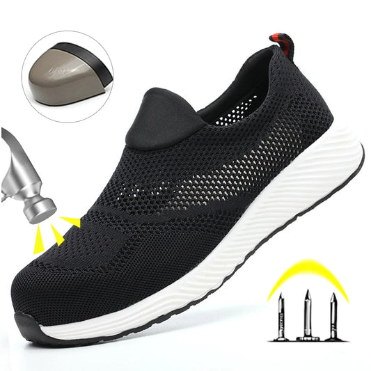 Summer Mesh Work Sneakers – Lightweight, Steel Toe Safety Shoes for Men & Women, Breathable Construction Work Boots