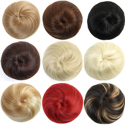 MANWEI Synthetic Clip-on Hair Bun: Elastic Band Straight Chignon Extension Scrunchie Hairpiece - for Women and Kids