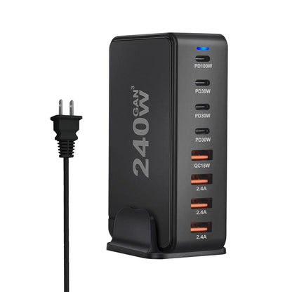 240W Desktop GaN Charger: 8-Port USB Type C PD Charger - Fast Charge 3.0 for Mobile Devices