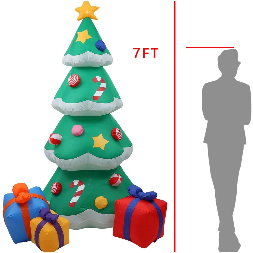 2.1M/7FT Christmas Inflatable Tree with LED Lights - Outdoor Xmas Ornament, Holiday Decoration, Gift, Party, New Year