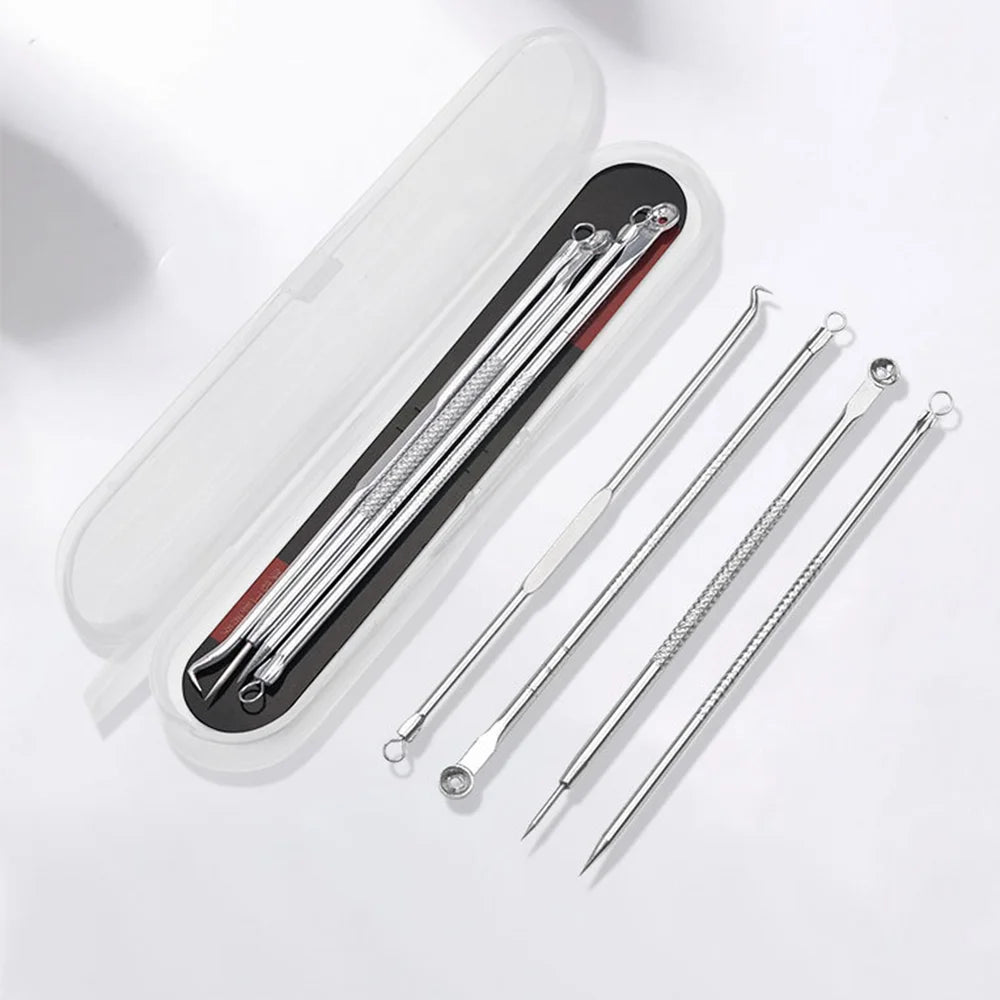 4 Piece Blackhead and Acne Remover Set - Squeezing Tools, Acne Needles, Tweezers and Pore Cleaners for Effective Skin Care