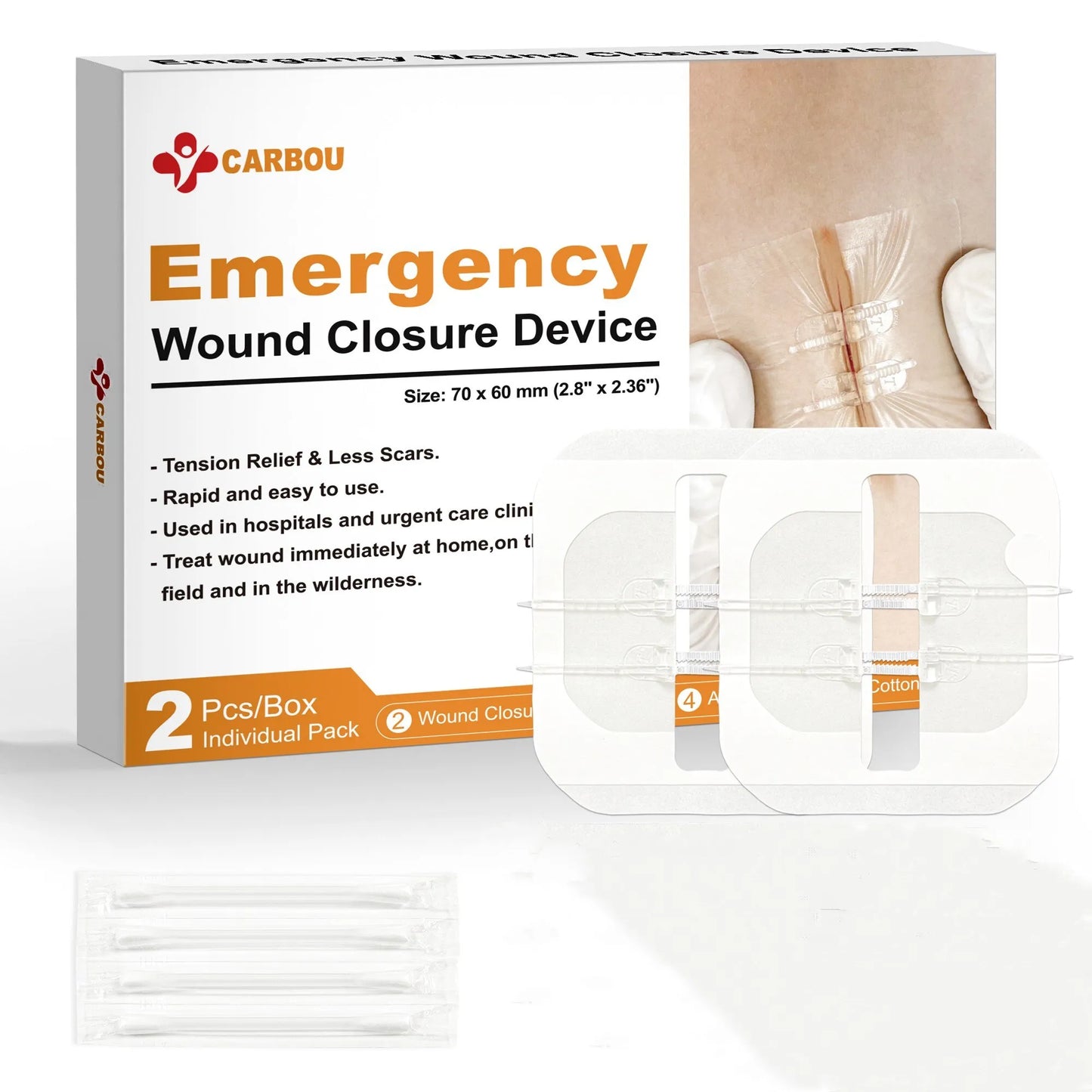 CARBOU 2PCS Zipper Wound Closure Strips - Painless Suture-Free Wound Dressing Kit for Emergency Laceration Closures