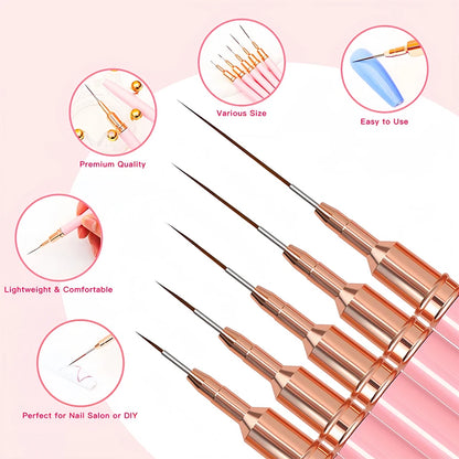 Professional Manicure Tool: 5-Piece Nail Art Liner Brushes Set for Drawing Elongated Lines, UV Gel Painting, and Nail Design