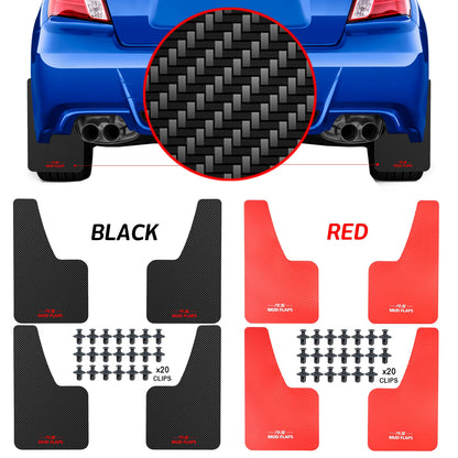 Carbon Fiber Effect Splash Guards Mud Flaps: Universal Front Rear RED Car Mudguards Fender Cover Flares with Hardware Accessories