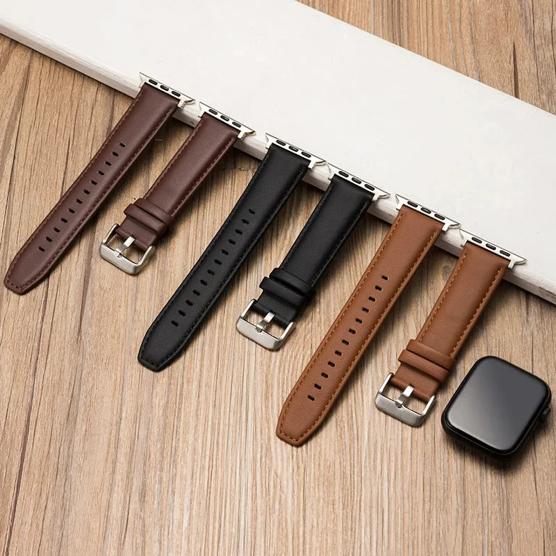 Leather Watch Band for Apple Watch Series 8/7/6/5/4/3/SE - 49mm, 44mm, 45mm, 42mm, 38mm, 40mm, 41mm - Stylish Bracelet for Men and Women