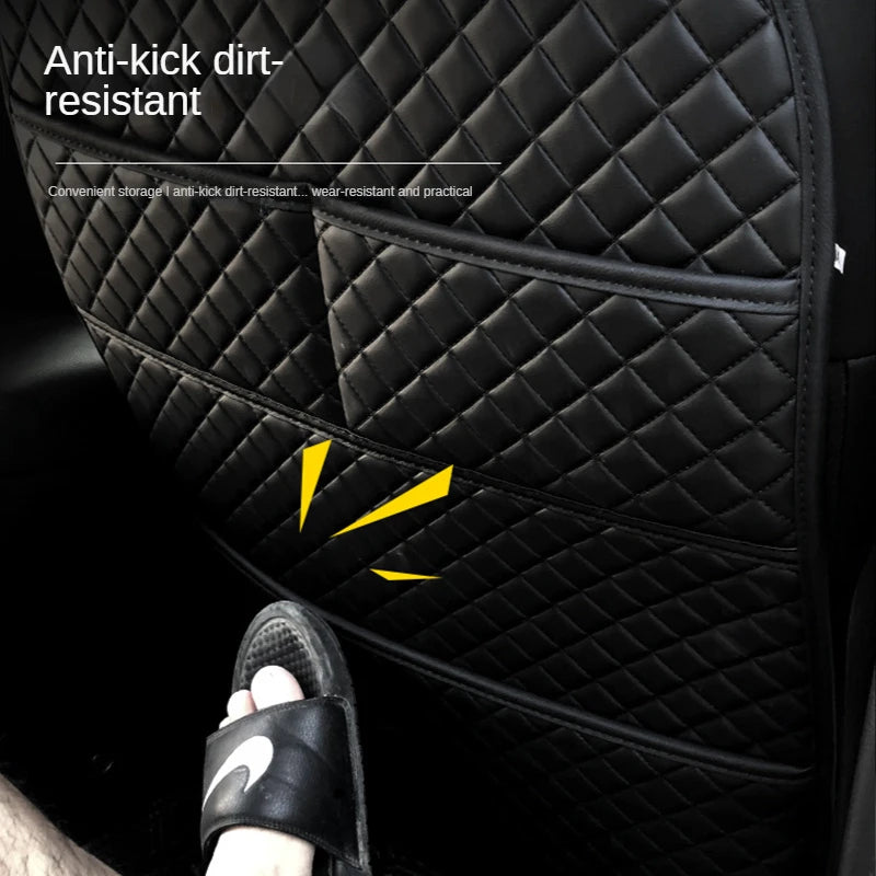 Car Anti-Kicks Pad with Organizer Pocket - Universal Leather Seat Back Protector Cover, Waterproof Backseat Child Kick Mats