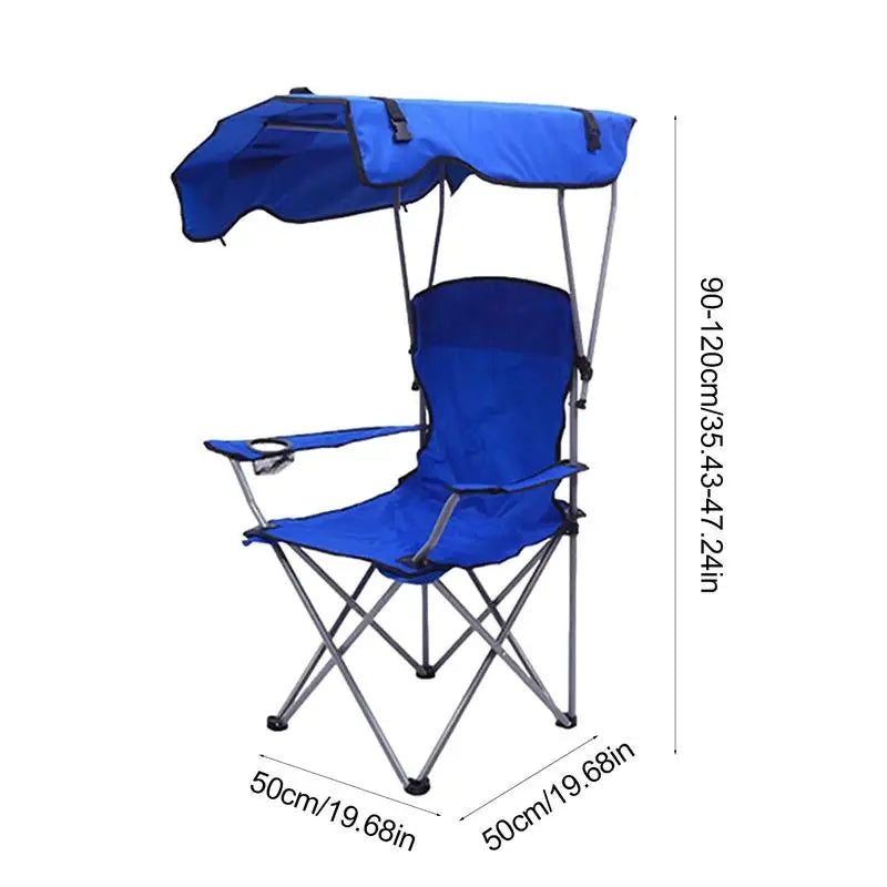 Folding Portable Recliner Chair with Canopy Shade: Thick & Comfortable Anti-Slip Beach Chair