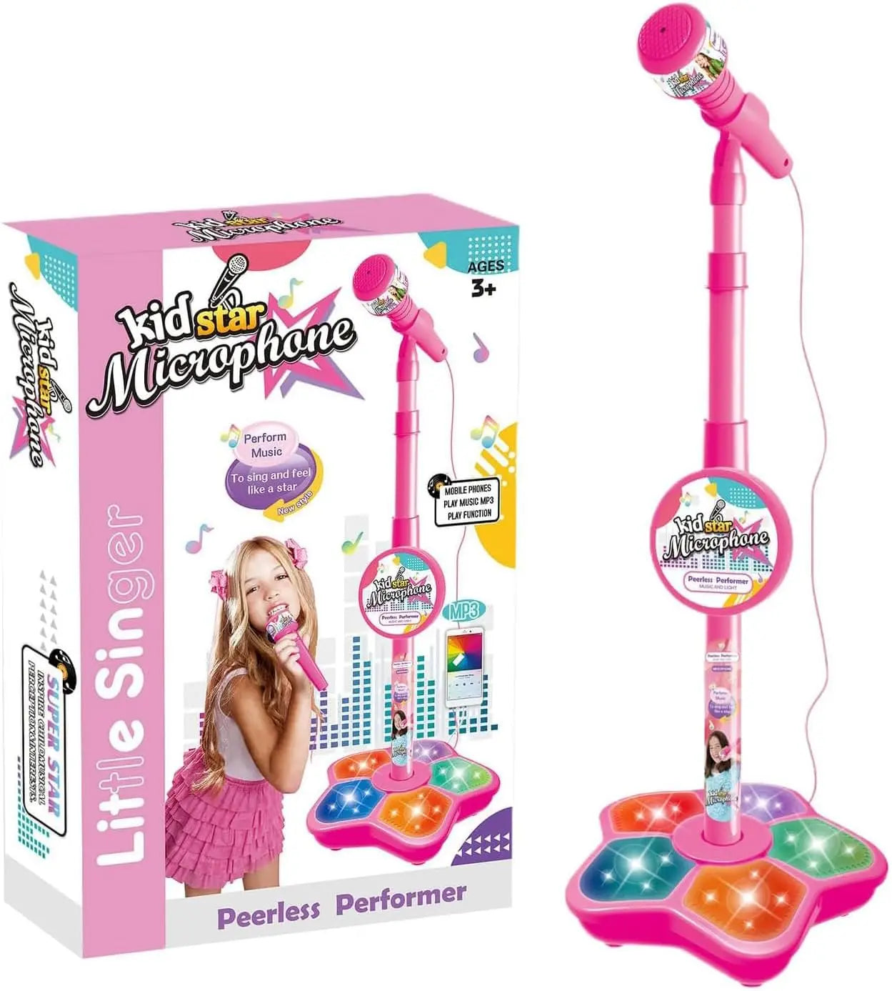 Kids Karaoke Machine with Microphone and Stand - Singing Musical Toy with Flashing Lights, Perfect for Boys and Girls Parties