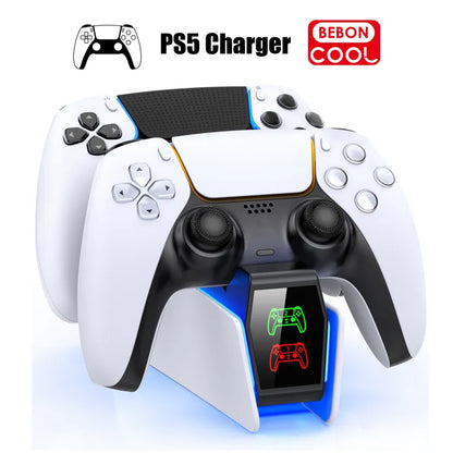 PS5 Dual Fast Charger & RGB Controller Charging Stand | LED Indicator Docking Station for PlayStation 5 Gamepad