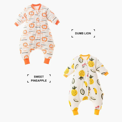 Baby Cartoon Split-Legged Sleepsack with Detachable Sleeves - Thickened Sleeping Bag for Boys and Girls, Autumn and Winter