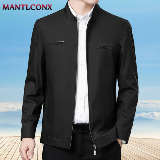 MANTLCONX Men's Slim Fit Zip-Up Jacket - New Solid Business Outerwear for Spring, Thin & Stylish