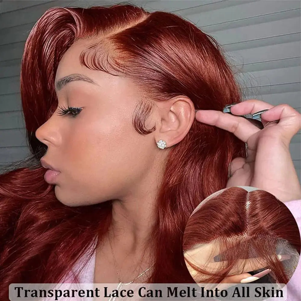 Reddish Brown Body Wave Lace Front Human Hair Wig: HD 13x6 Lace Front Wig, Pre-Plucked, Glueless