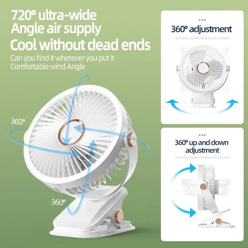 8000mAh Rechargeable Camping Fan – Portable Desktop Air Circulator with LED Light and Clip-On, Wireless Ceiling Fan