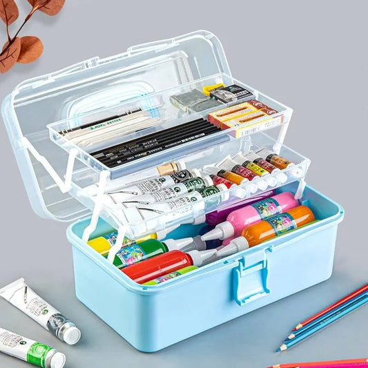 Three-Layer Transparent Plastic Craft Storage Box - Sewing and Folding Tool Box for Art Students, Miscellaneous Storage