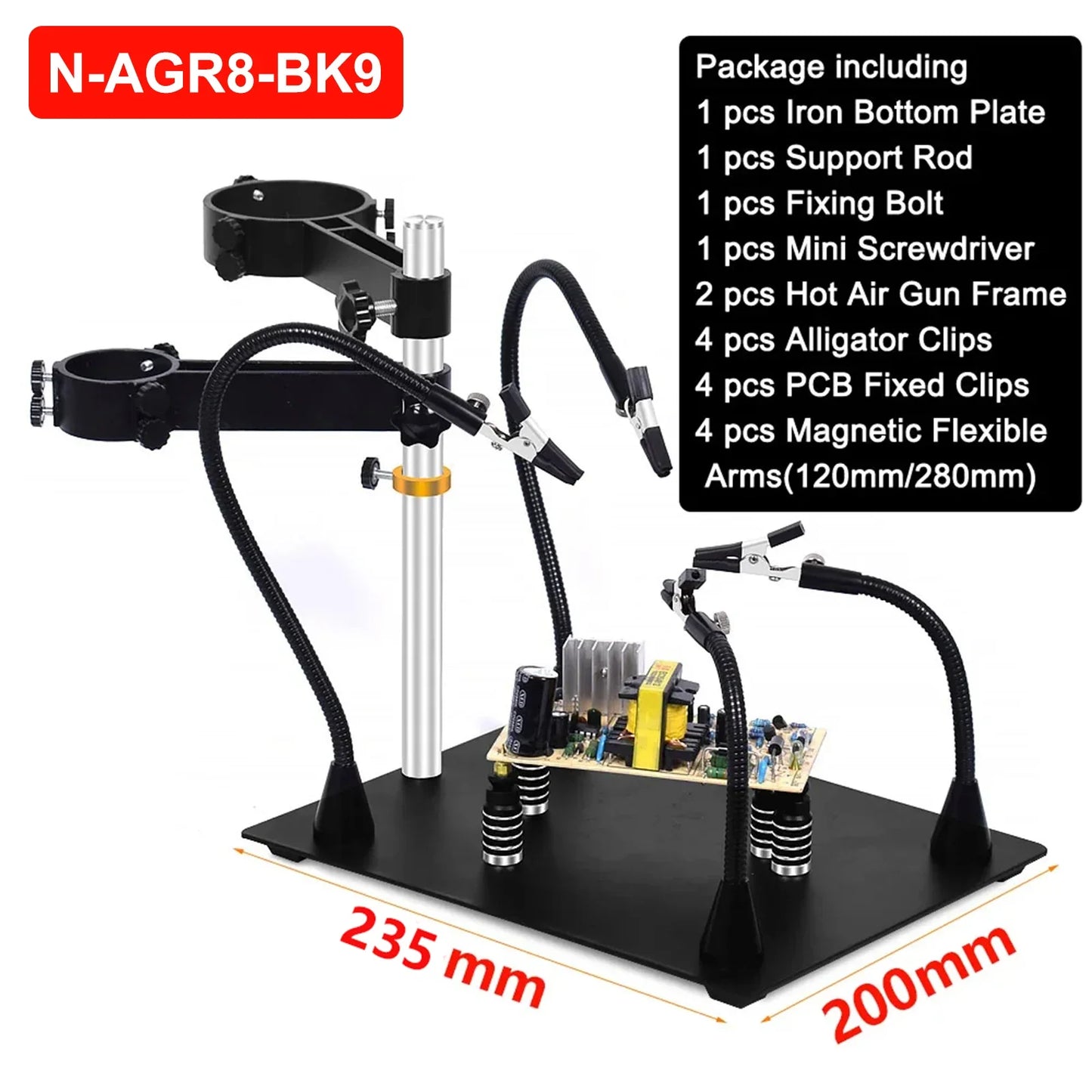 NEWACALOX Third Pana Hand Hot Air Gun Frame - PCB Board Holder, Heat Gun Stand, Soldering Tool with 3X LED Magnifying Glass