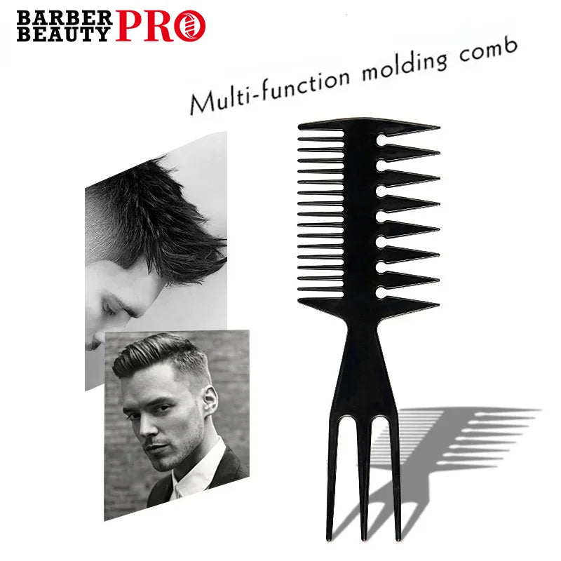 Professional Retro Oil Head Comb – Wide Tooth Slicked Back Hairstyle Fork Comb for Detangling and Curly Hair – Barber Accessories