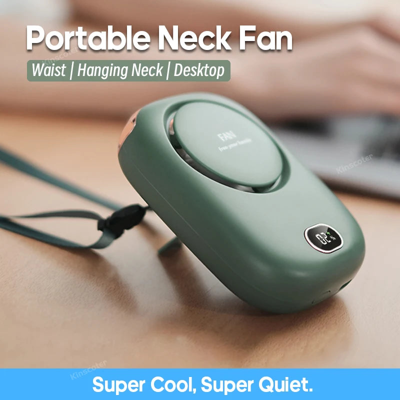 New Portable Hanging Neck Fan: Mini Cooling Waist Fans, Rechargeable Bladeless Fans - Up to 12 Hours Outdoor Use, 2000mAh