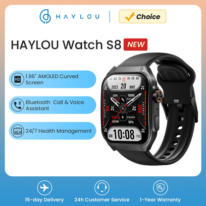 HAYLOU Watch S8 Smartwatch - 1.96'' AMOLED Curved Screen, Bluetooth Call, AI Voice Assistant | Smartwatch for Men