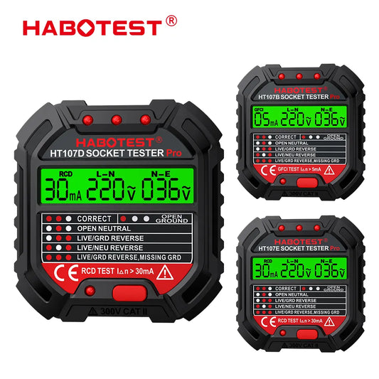 HABOTEST HT107 Pro Socket Tester - Voltage & Polarity Detector | EU Plug Ground, Zero Line, Phase Check